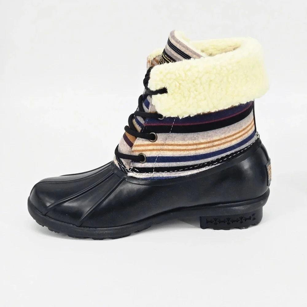 Pendleton Bridger Stripe Duck Mid Boot Black Waterproof Winter Women Shoes 6 NIB